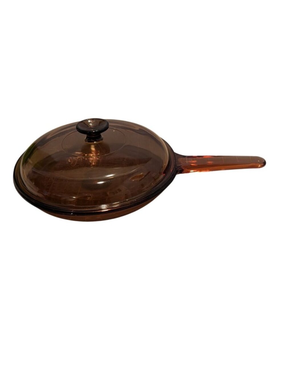 Vintage Visions Amber Glass 10 in Skillet Pyrex Lid Waffle Bottom France